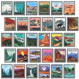 Teling 30 Pieces Vintage National Park Art Prints Nature Art and Mountain Print Posters Set for Home Living Room Bedroom Bathroom Decor(Bright Color,Scenery)