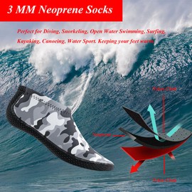 YDQUANI 3mm Beach Socks, Camouflage Diving Sock, Non-Slip Wetsuit Water Socks for Men Women Yoga Pilates Swimming Surfing Snorkelling Kayaking