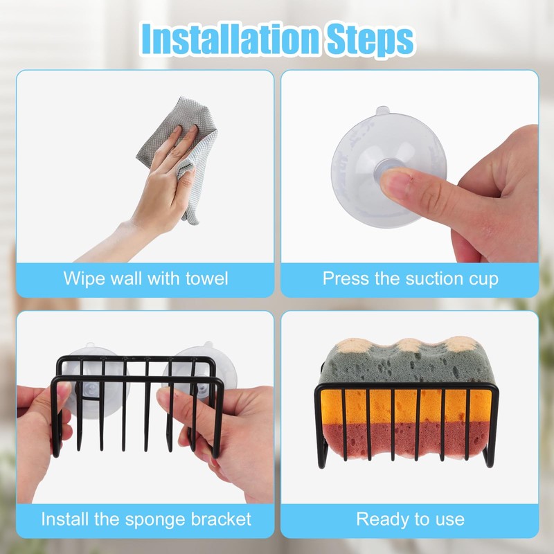 Bomiclss Sponge Holder for Kitchen Sink with 2 Suction Cups,