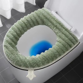 Soft Toilet Seat Cushion Washable and Comfortable Toilet Seat Cover Pads Reusable Thicker Warmer Cover Pads with Zipper (Green)