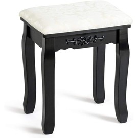 Hysache Makeup Bench, Large Vanity Stool with Soft Piano Seat, Solid Wood Legs, Delicate Carving, Retro Wave Foot Floor Pad, 250lb Capacity for Home, Bedroom, Bathroom (Black) (HW66053)