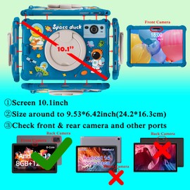 Kwamaz 10.1 inch Android Tablet Case for Onn 10.1, ApoloSign EM101A,WDYQJE A55,TECLAST P30,CZZ Freeski Lville HiGrace Plimpton, Silicone Cover with Strap 360 Rotating Handle Stand, Nordic Blue