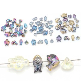 LWLWA Ocean Theme Beads for Bracelets 60 Pieces, Glass Beads Charms for Bracelets, 4 Styles, Turtle Beads, Suitable for DIY Bracelets, Necklaces, Keyrings