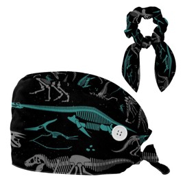 Bouffant Caps con banda para el cabello, gorras quirúrgicas reutilizables, esqueletos de dinosaurios, Color 163., Talla única