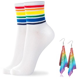 ESLVYXE Rainbow Novelty Socks, Rainbow Cotton Colorful Striped Crew Socks Funny Socks for Men Women