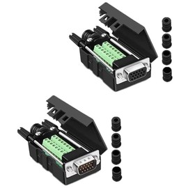 PENGLIN 2 Pieces VGA DB15 3 Rows Solderless Male Female Adapter, 3+9 D-SUB 15 Pins Port Breakout Connector Board with Housing Accessories Long Bolts