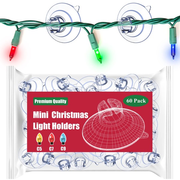 Miuezuth Mini Christmas Light Suction Cups [Set of 60] Small