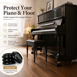 4-Piece Beech Wood Piano Caster Cups – Round Floor Protector Pads with Non-Slip EVA Base for Upright Pianos