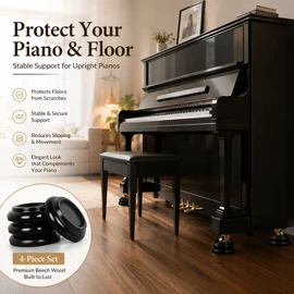 4-Piece Beech Wood Piano Caster Cups – Round Floor Protector Pads with Non-Slip EVA Base for Upright Pianos