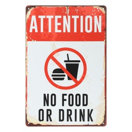 PATIKIL Metal Warning Sign 12" x 8", Attention No Food or Drink, Vintage Laminated Safety Sign for Home Decor Garage Pub Indoor Outdoor