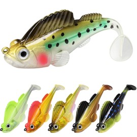 GOTOUR Pre-Rigged Jig Head Fishing Lures, Paddle Tail Swimbaits for Bass Fishing, Weedless Soft Plastic Fishing Lures for Freshwater or Saltwater, Premium Fishing Teasers, Walleye Shad Baits