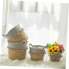Ciieeo Hand Woven Grass Rattan Flower Basket Thin Weave Storage Basket Handle Multi-functional