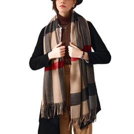 TOPLAZA Scarf Shawl Wrap for Women Plaid Tassel Cashmere Feel Warm Winter