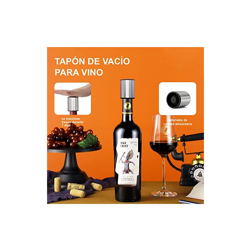 CHVEGLUZ Sacacorchos Eléctrico Abridor Vino 6 en 1 Acero Inoxidable
