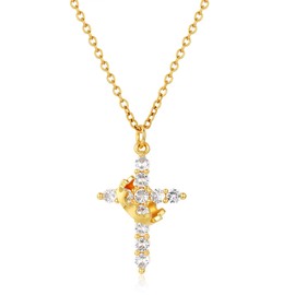 iMiibel Crown Cross Necklace for Women,14K Gold Plated Crown Cross Pendant Necklace SimpleCubic Zirconia Gold Necklaces Faith Cross Jewelry First Communion Necklace
