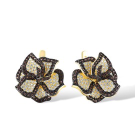 Santuzza 925 Sterling Silver Brown Gemstone Peony Earrings Brown Spinel Cubic Zirconia Flower Dangle Earrings for Women