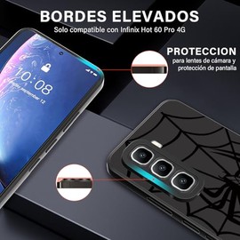Funda para Infinix Hot 60 Pro 4G, Ultrafina Flexible Suave TPU Silicona Negro Carcasa con Araña Dibujos, Antigolpes Anti-arañazos Protectora Case para Infinix Hot 60 Pro 4G