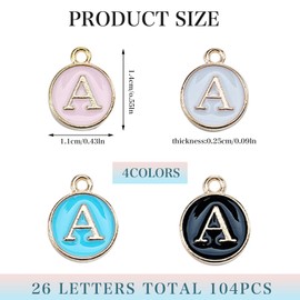 Binxus 104 Pcs Letter Charms for Necklace Mixed Double Sided Alphabet Charms A-Z Letter Charms Metal Letter Charms for Necklace Earring Bracelet Jewelry Making, Metal, No Gemstone