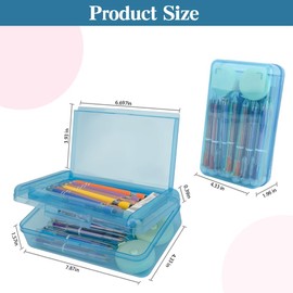 Pencil Case Box, Navy Blue Double Layer Large Capacity Plastic Pencil Boxs, Hard Pen Case with Snap-tight Lid,Storage Art Craft Box Marker Organizer for Kids Boys Girls Offices Back to School Supplies