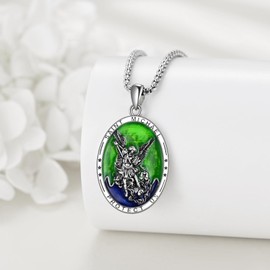 AINFQY Saint Michael Necklace for Men Sterling Silver Religious Protector Pendant St Michael Archangel Jewelry Gifts for Women (10a-St Michael)