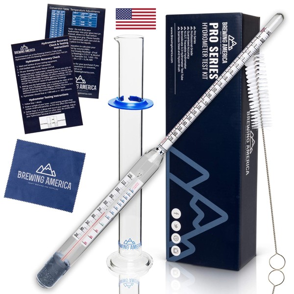 Thermo-Hydrometer ABV Tester Triple Scale for BEER/WINE - Pro Series American-made Specific Gravity Hydrometer with Thermometer Temperature Correction, N.I.S.T Traceable (KIT)