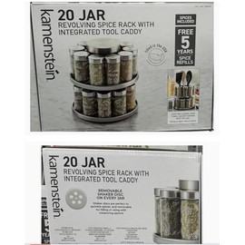 20 jar revolving spice rack with integrated tool caddy