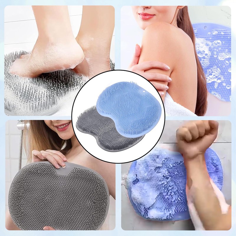Foot Scrubber for Shower, 2 PCS Gray Blue Shower Foot