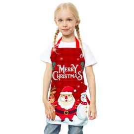 Nidoul Kids Apron for Boys Girls, Adjustable Chef Apron with Pocket, Kitchen Bib Apron for Cooking Baking Art Painting Gardening, Christmas