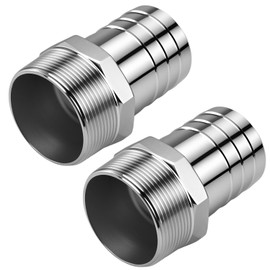 RUHUALIFE Stainless Steel 2" to 2" NPT Male Threaded Hose Barb Fittings, 2PCS 2in to 2in NPT Male Hose Barb Connectors for Water Air Gas Pipes