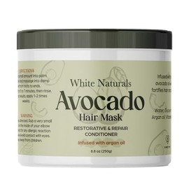 White Naturals Avocado Hair Mask Infused with Biotin for Growth and Volume, Deep Conditioning Cream for Healthy Hydrated Thick Hair, Nourishing Avocado Oil Cream to Help Restore Damaged Tips