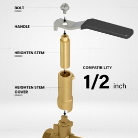 Midline Valve 3UVGZ Ball Valve Stem Extension for 1/4 in., 3/8 in. and 1/2 in. for Water Shutoff in Hard to Reach Applications, Brass