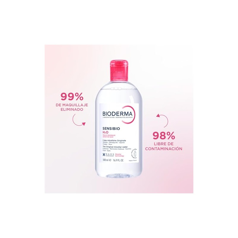 BIODERMA, Limpieza para Piel Sensible, Sensibio H2O 250 + 500ML,