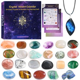 ANOTION Gifts For Women, 24 Crystals Gemstones Natural Beauty Stones Kit Healing Journey for Girls Kids Classroom