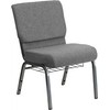 HERCULES Wide Gray Church Chair Thick Seat - Silver Frame & Rack