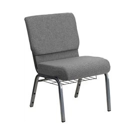 HERCULES Wide Gray Church Chair Thick Seat - Silver Frame & Rack