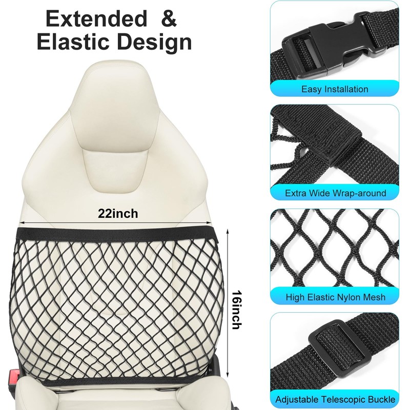 Car Front Seat Organizer Net, Automotive Storage Mesh Pocket for
