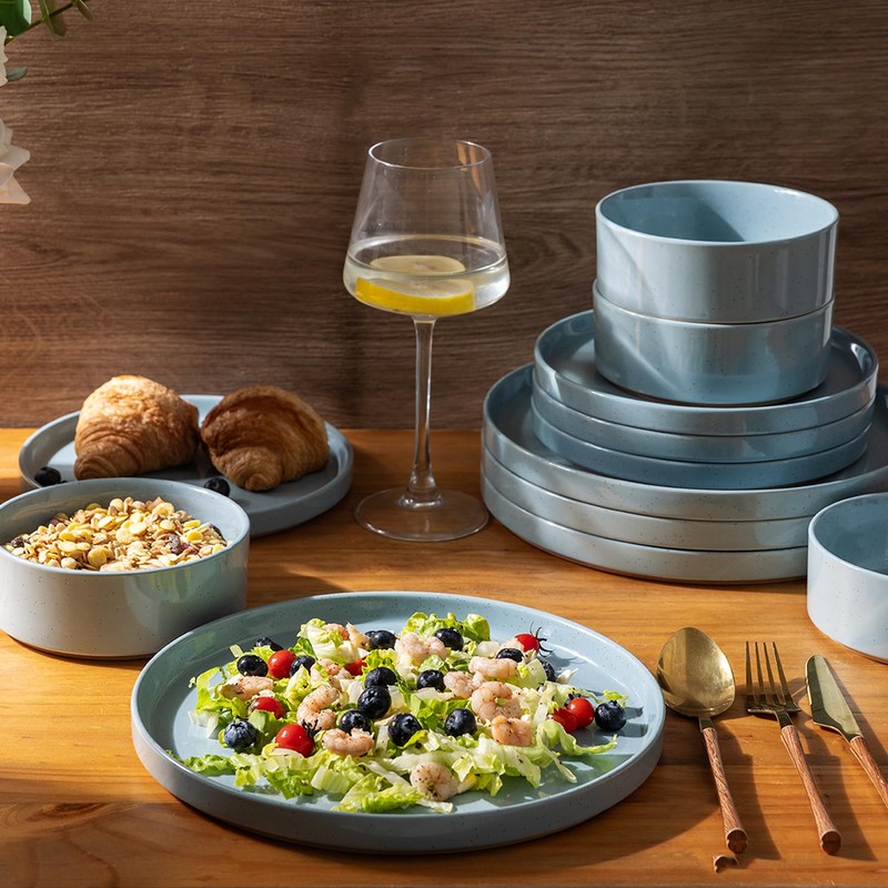 AmorArc Ceramic Dinnerware Set for 4 | Speckled Stoneware Plates