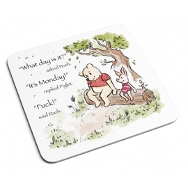 Sarcastic Winnie the Pooh and Piglet Coaster - WATERCOLOUR Novelty Cute Sweet Funny Rude Swear Quote Saying Monday Sketch Best Friend Pig Bear Home Decor Gift Present (White Prime)