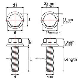 Wanyifa M10 x 30 35 40 45 55 60 65 70 75 80 100mm 1.25 Pitch Titanium Ti Flange Hex Bolt (M10x20mm)