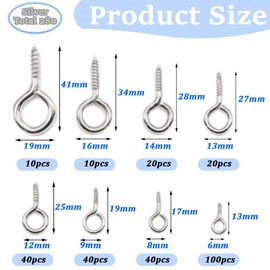 CEEYSEE 280 Pcs Eye Screws Set 8 Size Metal Ceiling Hooks Screw Self Tapping Ring Bolts for Hanging Small Items (YJYZ)
