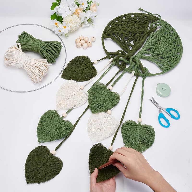 ACRNIGHEET DIY Macrame Kit for Adults Beginners Handmade Green Leaves