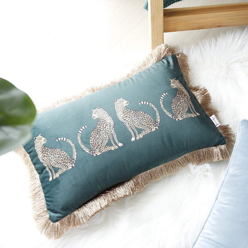 vctops Leopard Printed Throw Pillow Cover with Tassels Super Soft