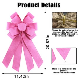 chmacura Rose Pink Burlap Wreath Bow 20 x 11 Inches Easter Bows Pink Mesh Ribbon Bow Carnival Farmhouse Bow Tree Ornament for Home Front Door Decorations