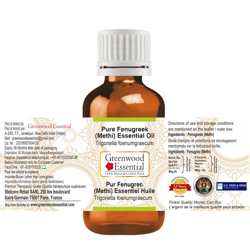 Greenwood Essential Pure Fenugreek(Methi) Essential Oil (Trigonella foenumgraecum) Steam Distilled