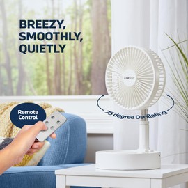 NEXAIR 8" Foldable Fan, Oscillating 4 Speed Portable Fan Adjustable Height 14”–40", Remote Controlled folding Fan with 10,000mAh Rechargeable Battery, Quiet Floor Fan For Bedroom, Great Fan For Travel