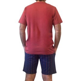 ARTIGIANI DEL PIGIAMA Herren-Schlafanzug für den Sommer, leicht, kurzärmelig, kurze Hose, 100 % Baumwolle, Modell Serafino und Hose mit Taschen, 100 % Made in Italy, Korallenrot, L