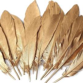 Gold Wings Set of 30 Feather Shower Gold Feather Decoration, Wedding, Stage, Angel Wings, DIY Craft Material, Dream Catcher, Stylish, 5.9 - 7.9 inches (15 - 20 cm)