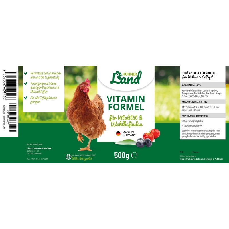 HÜHNER Land Vitamin Formula for Chickens & Poultry 500 g