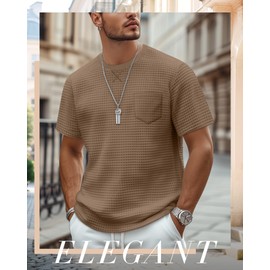 Riyiper 3 Pack Men's Casual Waffle T Shirts Summer Crewneck Short Sleeve Tops Basic Vintage Knit Tee with Pocket(Khaki, Beige White, Black,Small)