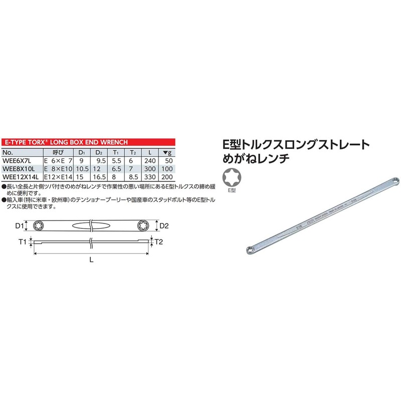Kyoto Machine Tools (KTC) E Type Torx Long Straight Glasses